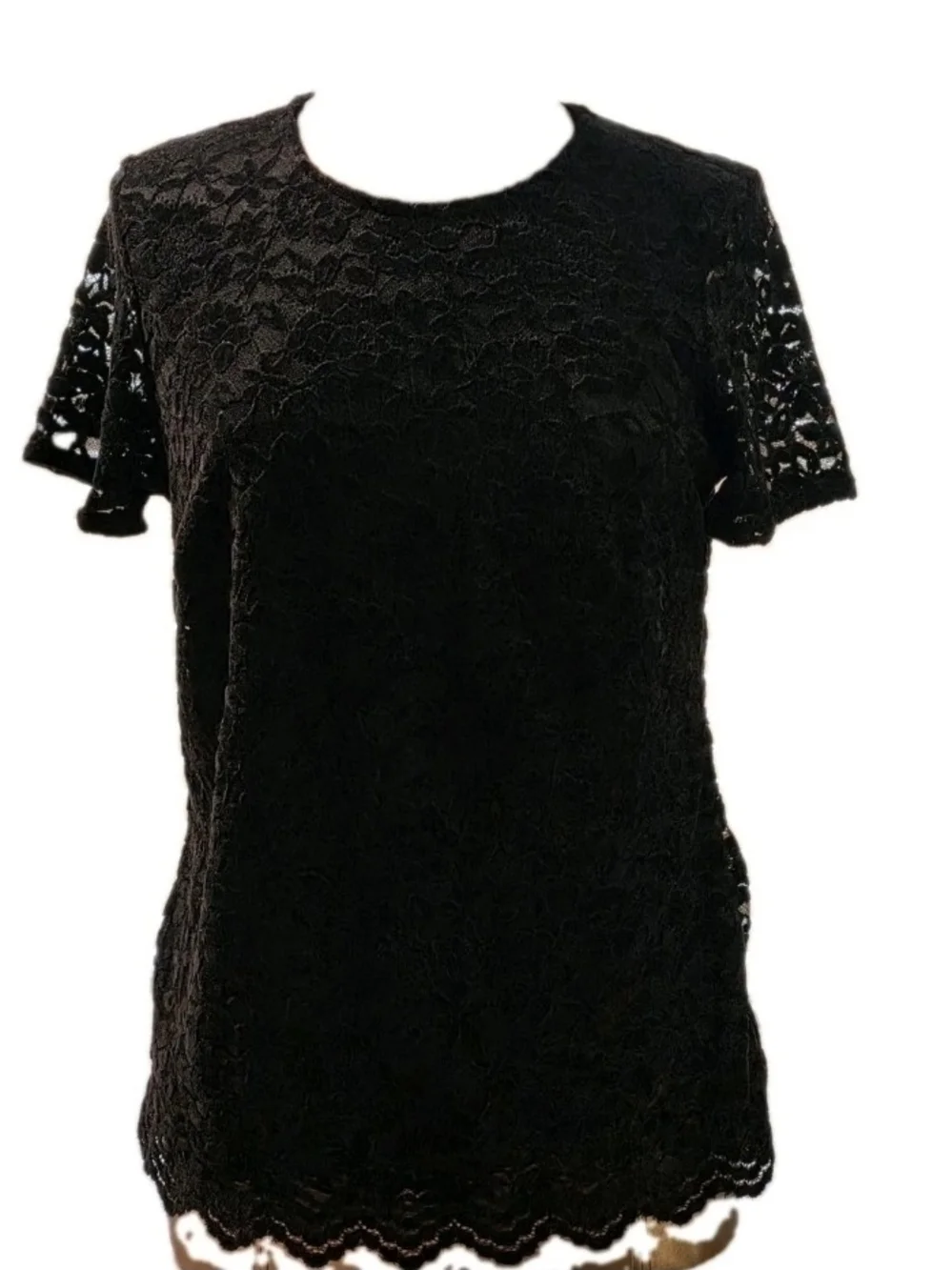 Black Floral Lace Short Sleeve Blouse